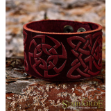   Leather Bracelet Cuff Wristband Kolovrat Symbol Slavic Pagan Celtic Knotwork Talisman Amulet Carving Leather